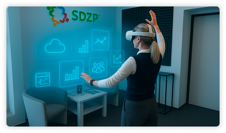 Práce s virtuální realitou pomocí gest a brýlí